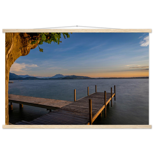Sunset on Lake Zug premium poster with wooden bars