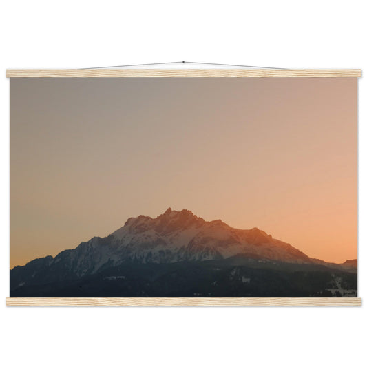 Swiss Alpine magic: Pilatus at sunset - premium poster with wooden bars