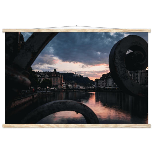 Sunset over Lucerne premium poster with wooden bars