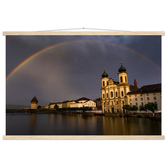 Rainbow over Lucerne premium poster with wooden bars