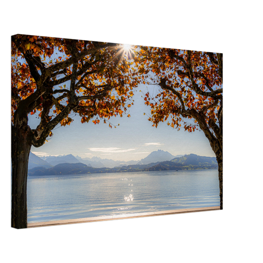 Autumn on Lake Zug with sunrays on canvas 